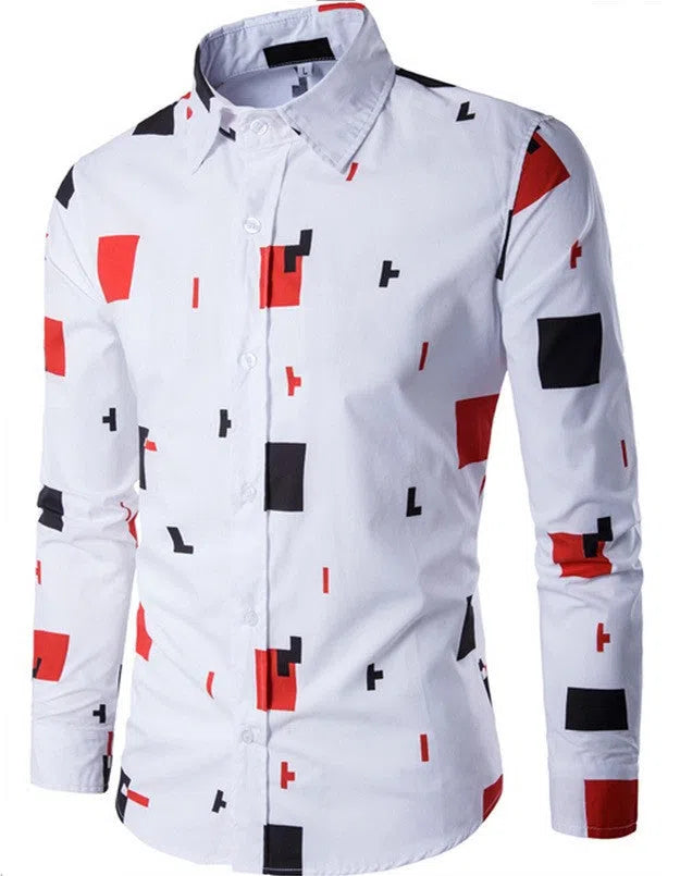 Men's casual long sleeve white cotton shirt front view, sizes M to 5XL