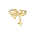 Adjustable silver ring with a detailed butterfly design in a choice of white gold or gold colour finish.