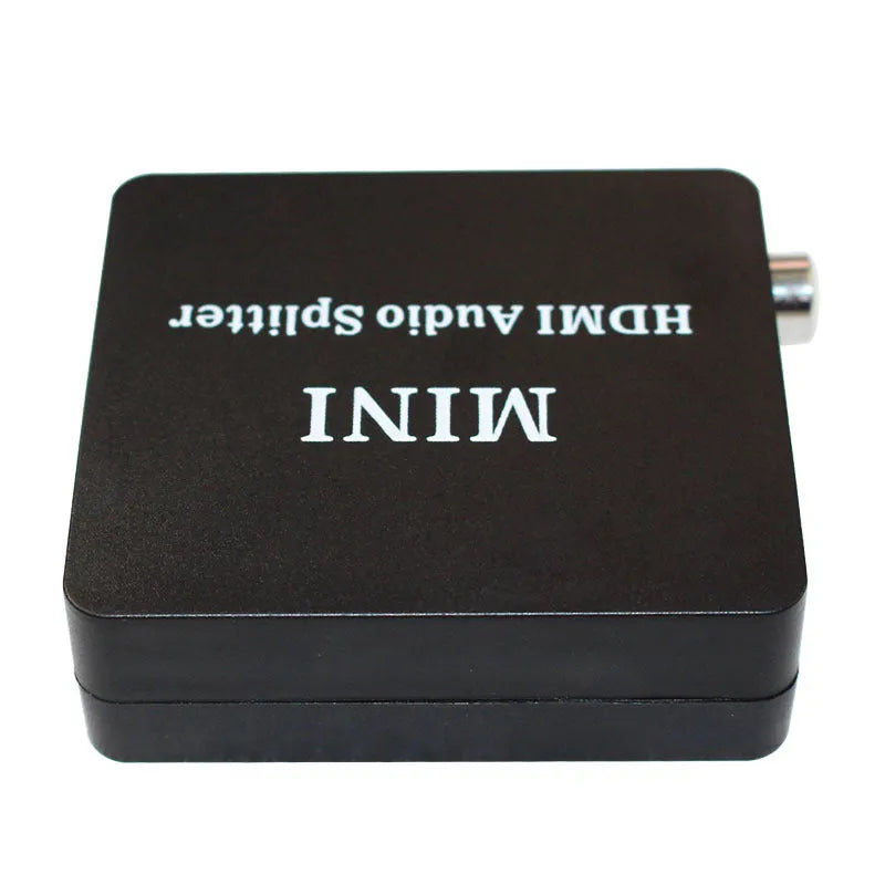 Black audio video splitter with HDMI input and output plus SPDIF and R L audio ports