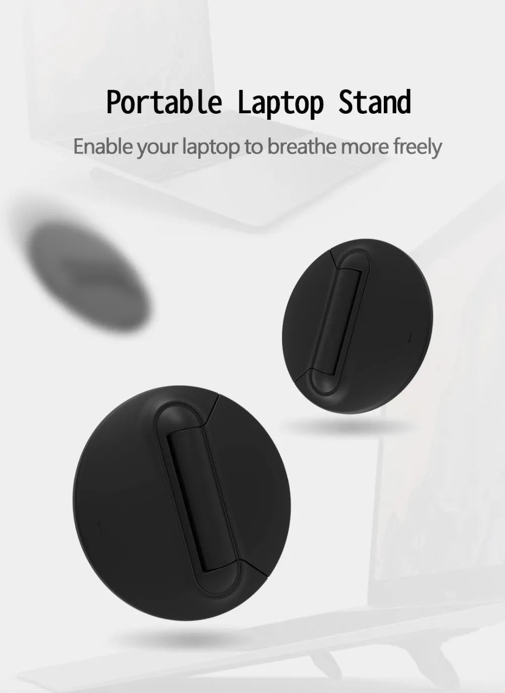Black adjustable mini invisible ABS laptop stand for iPad and laptop, 2-pack