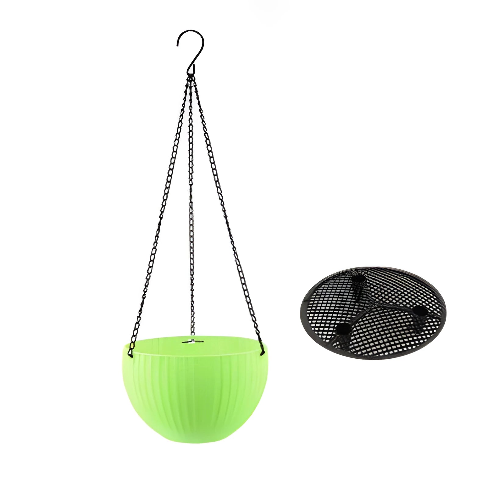 Injection-moulded plastic hanging basket with inner tank, 210mm diameter, 450mm chain