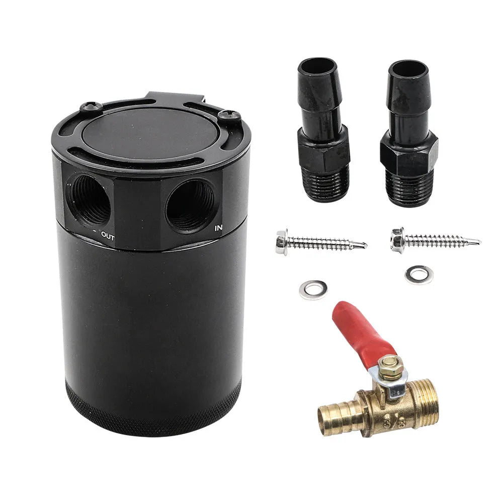 Black and silver aluminium automotive oil pot with two-hole breathable design for workshop use