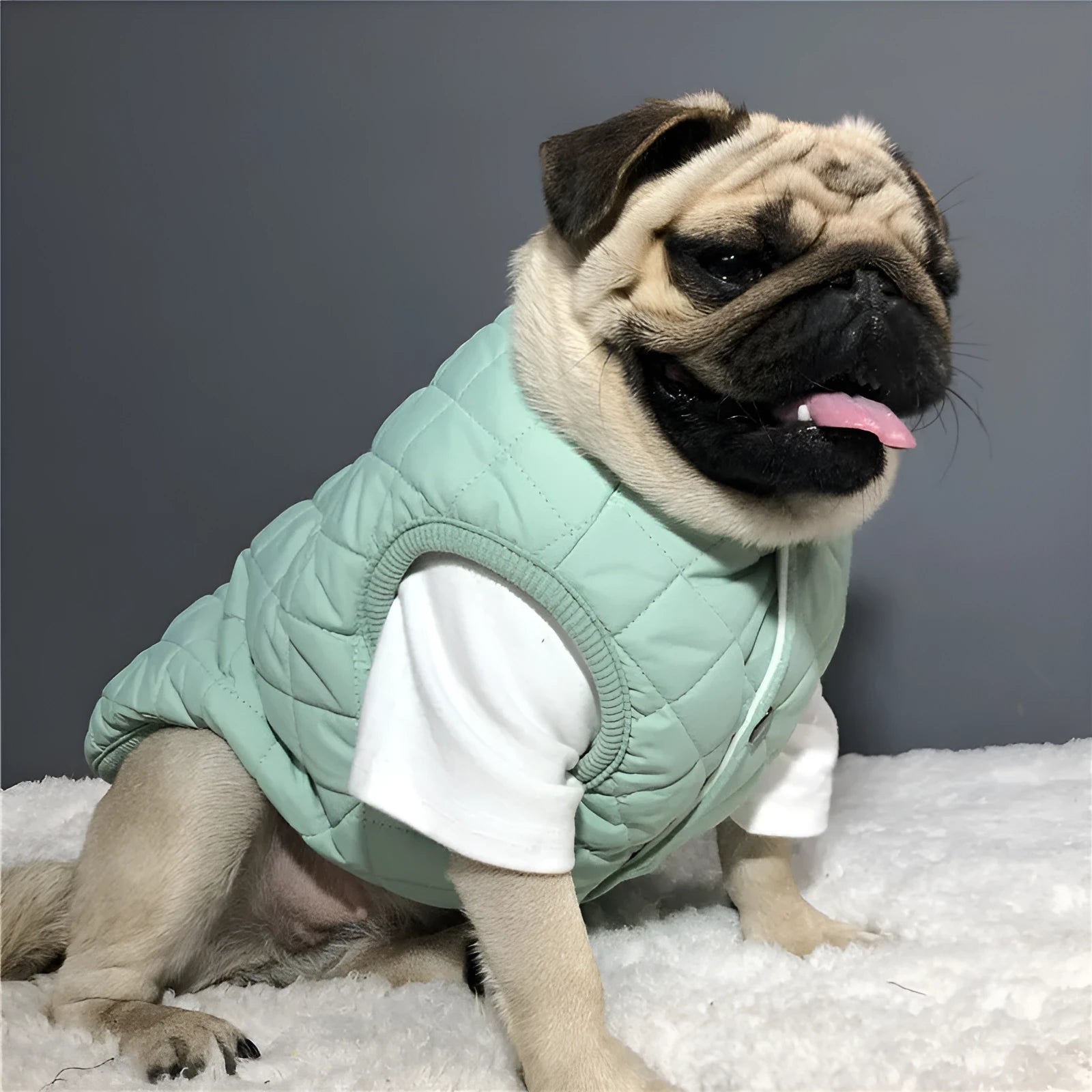 Dog winter cotton vest in sky blue with double-sided coat and soft wool fabric