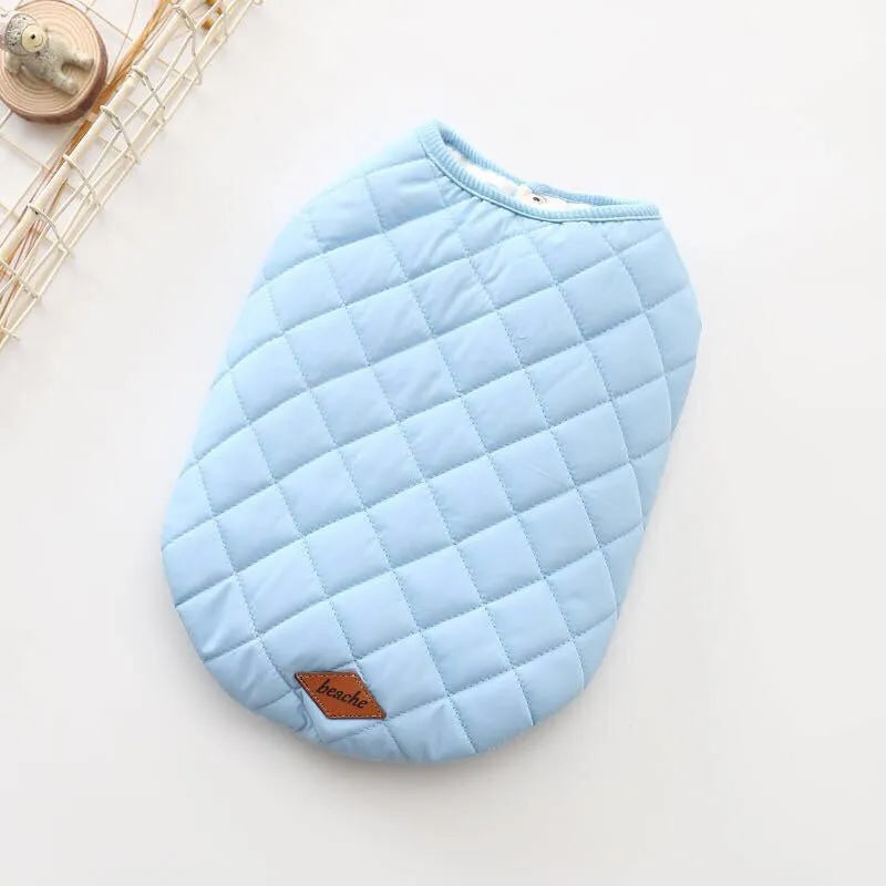 Dog winter cotton vest in sky blue with double-sided coat and soft wool fabric