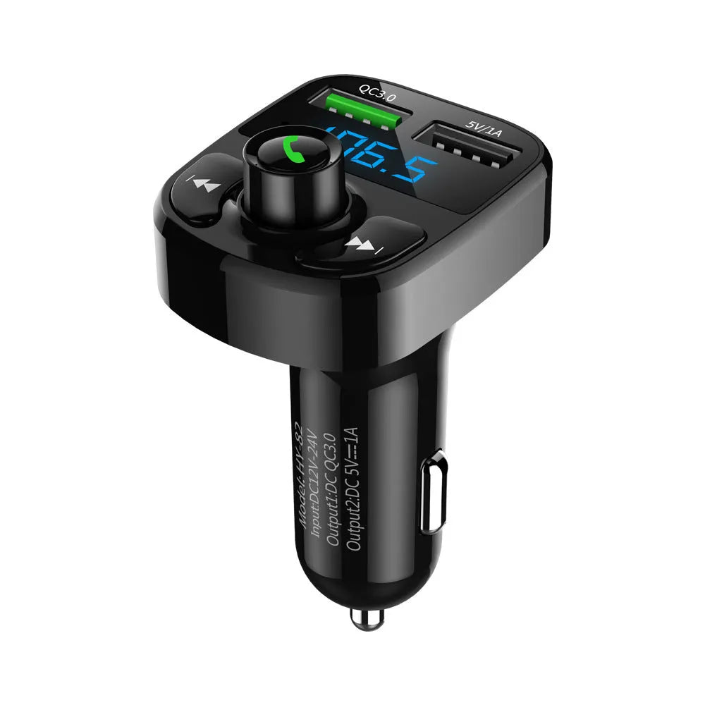 HY82 car Bluetooth MP3 player for cigarette lighter socket with hands-free call and USB charging.