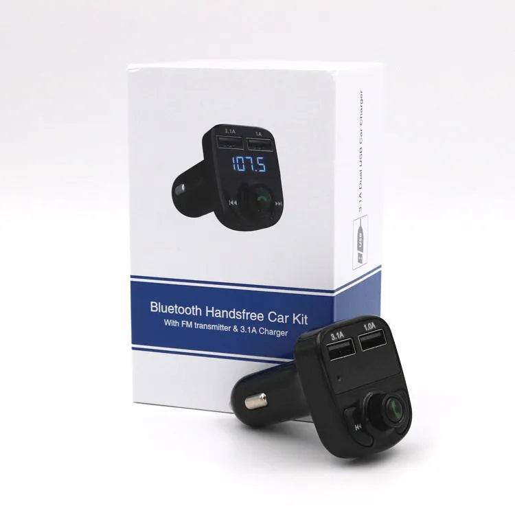 HY82 car MP3 player and Bluetooth FM transmitter with dual USB charging ports.