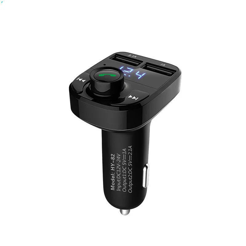 HY82 car MP3 player and Bluetooth FM transmitter with dual USB charging ports.
