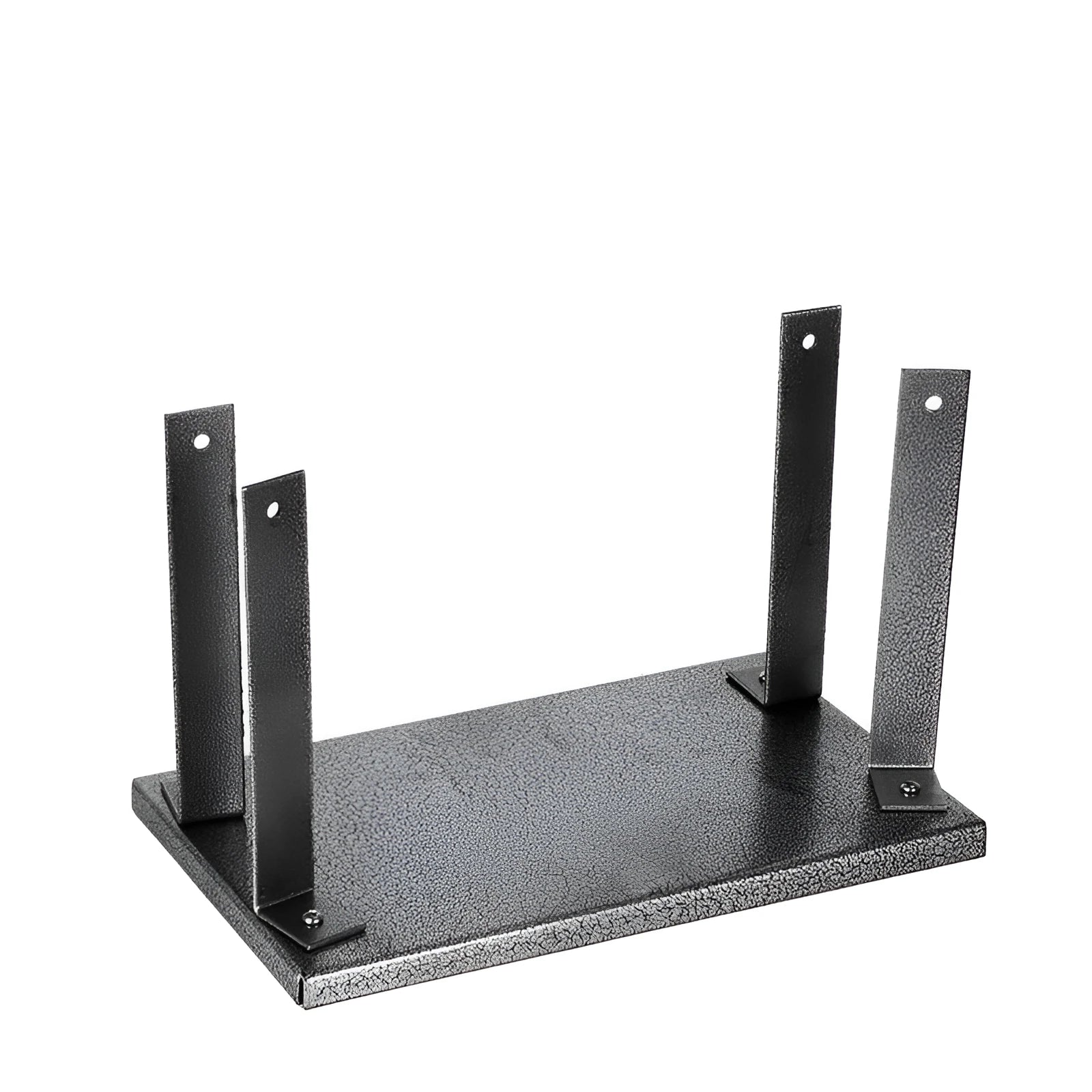 Black iron flip chip bracket for mounting a portable electric planer as an inverted benchtop tool.