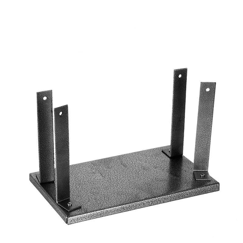Black iron flip chip bracket for mounting a portable electric planer as an inverted benchtop tool.