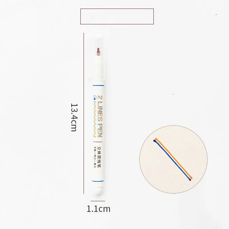 Two-colour student highlighter pen with 0.5mm tip shown next to textbook annotation
