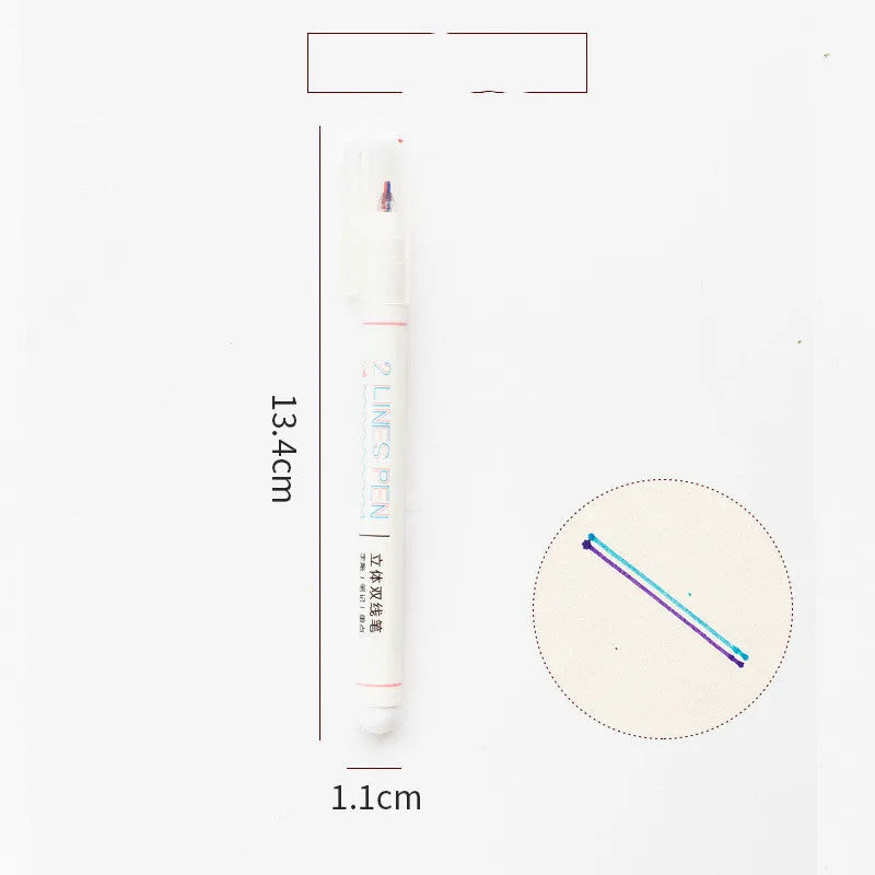 Two-colour student highlighter pen with 0.5mm tip shown next to textbook annotation