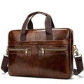 Genuine top layer cowhide leather business briefcase men's large horizontal messenger bag in brown