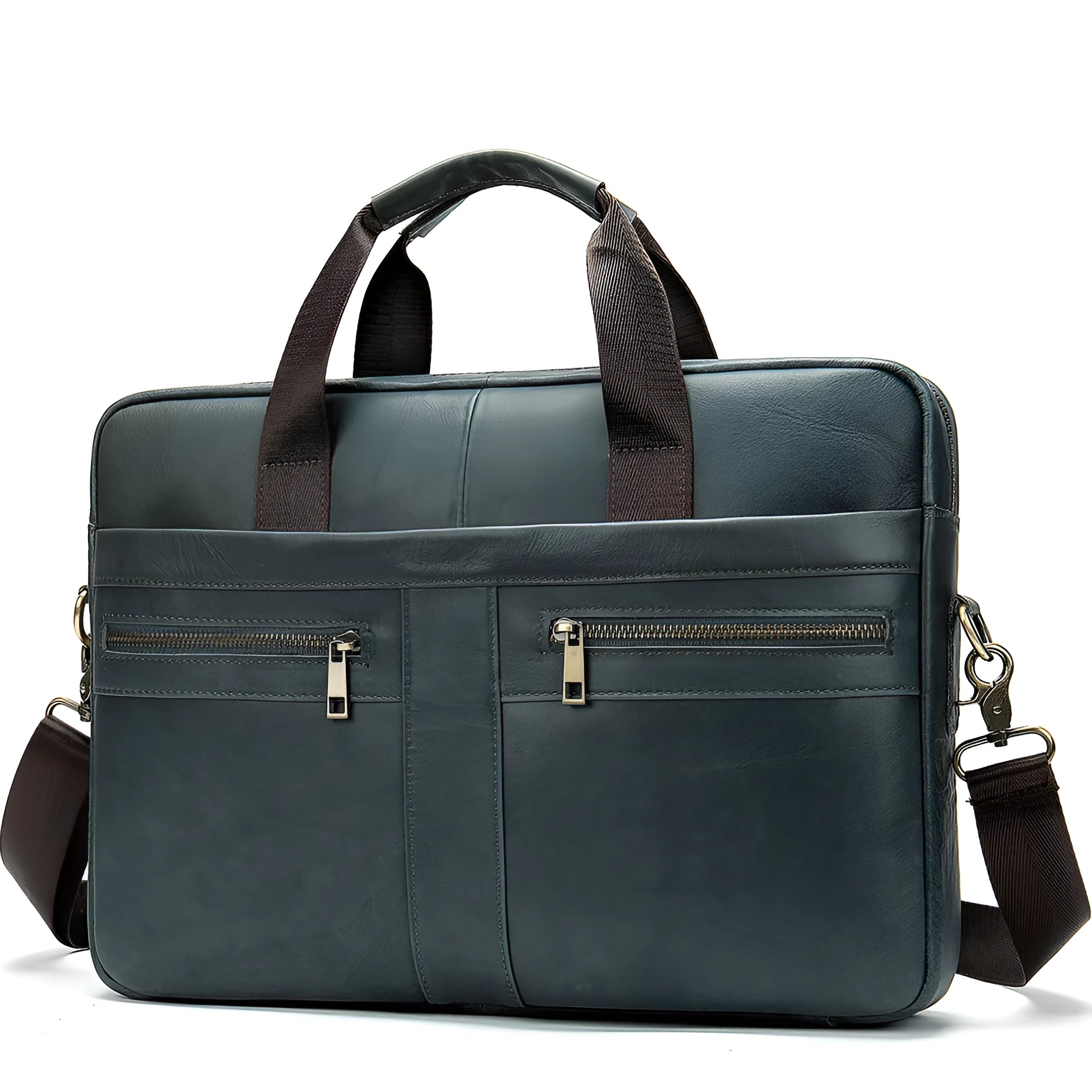 Genuine top layer cowhide leather business briefcase men's large horizontal messenger bag in brown