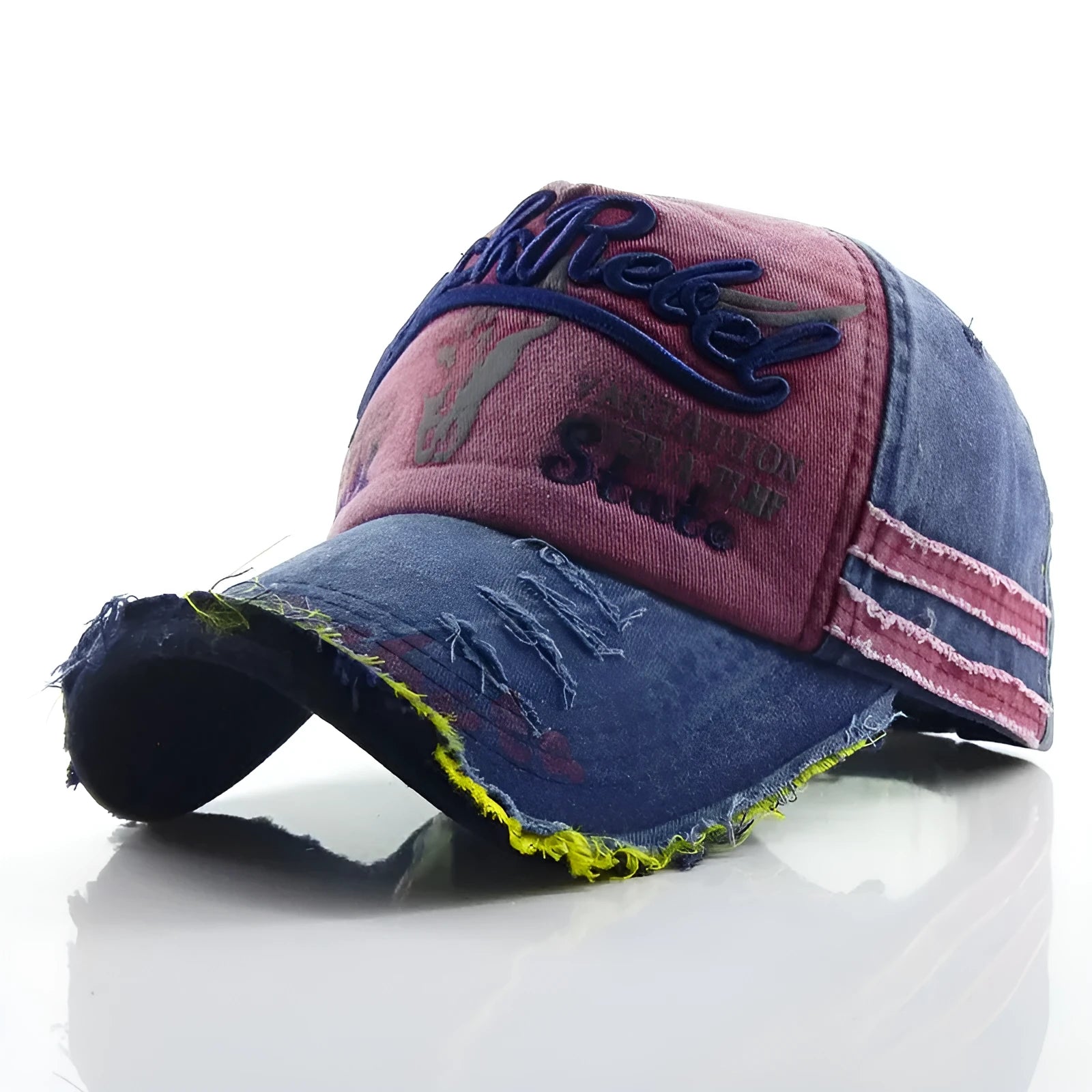 Duck cap made of cotton twill with embroidered old bull head, dome crown, available in six colours
