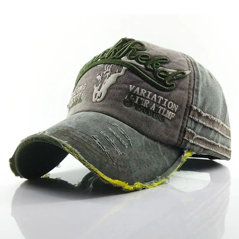 Duck cap made of cotton twill with embroidered old bull head, dome crown, available in six colours