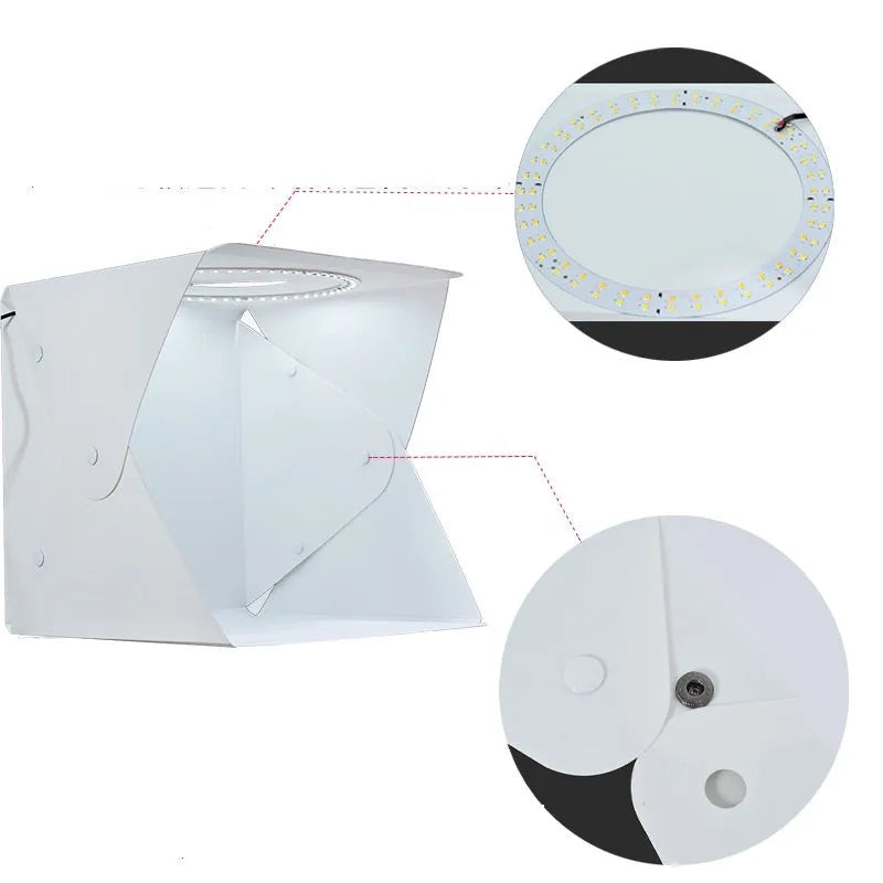 40cm folding LED photography light box with adjustable colour temperature and six coloured backdrop cloths