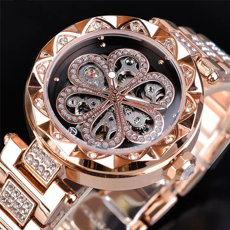 Forsining mechanical automatic ladies watch rose gold with white dial 37mm titanium alloy strap