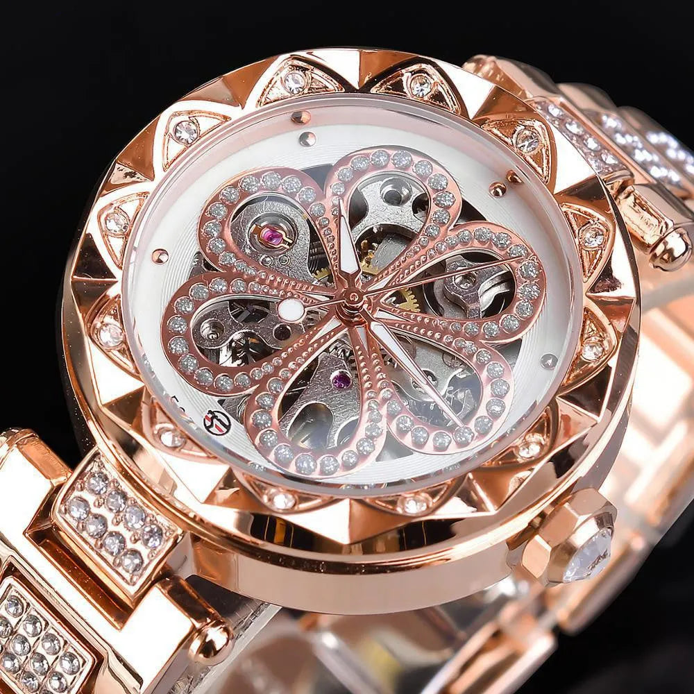 Forsining mechanical automatic ladies watch rose gold with white dial 37mm titanium alloy strap