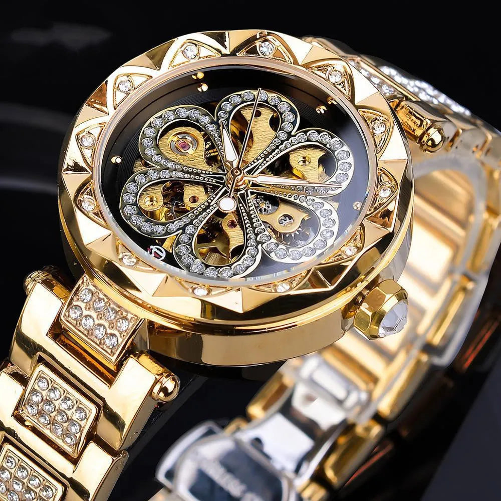 Forsining mechanical automatic ladies watch rose gold with white dial 37mm titanium alloy strap