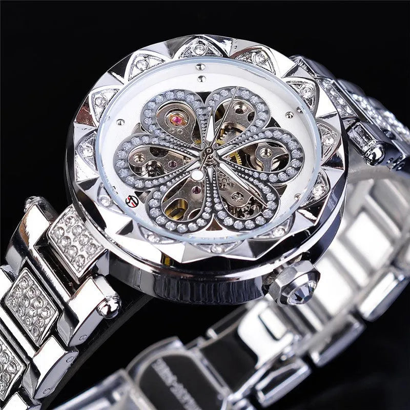 Forsining mechanical automatic ladies watch rose gold with white dial 37mm titanium alloy strap