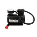Black 12V electric air pump with 100cm power cord, 40cm inflatable tube and cigarette lighter plug for car tires and balloons