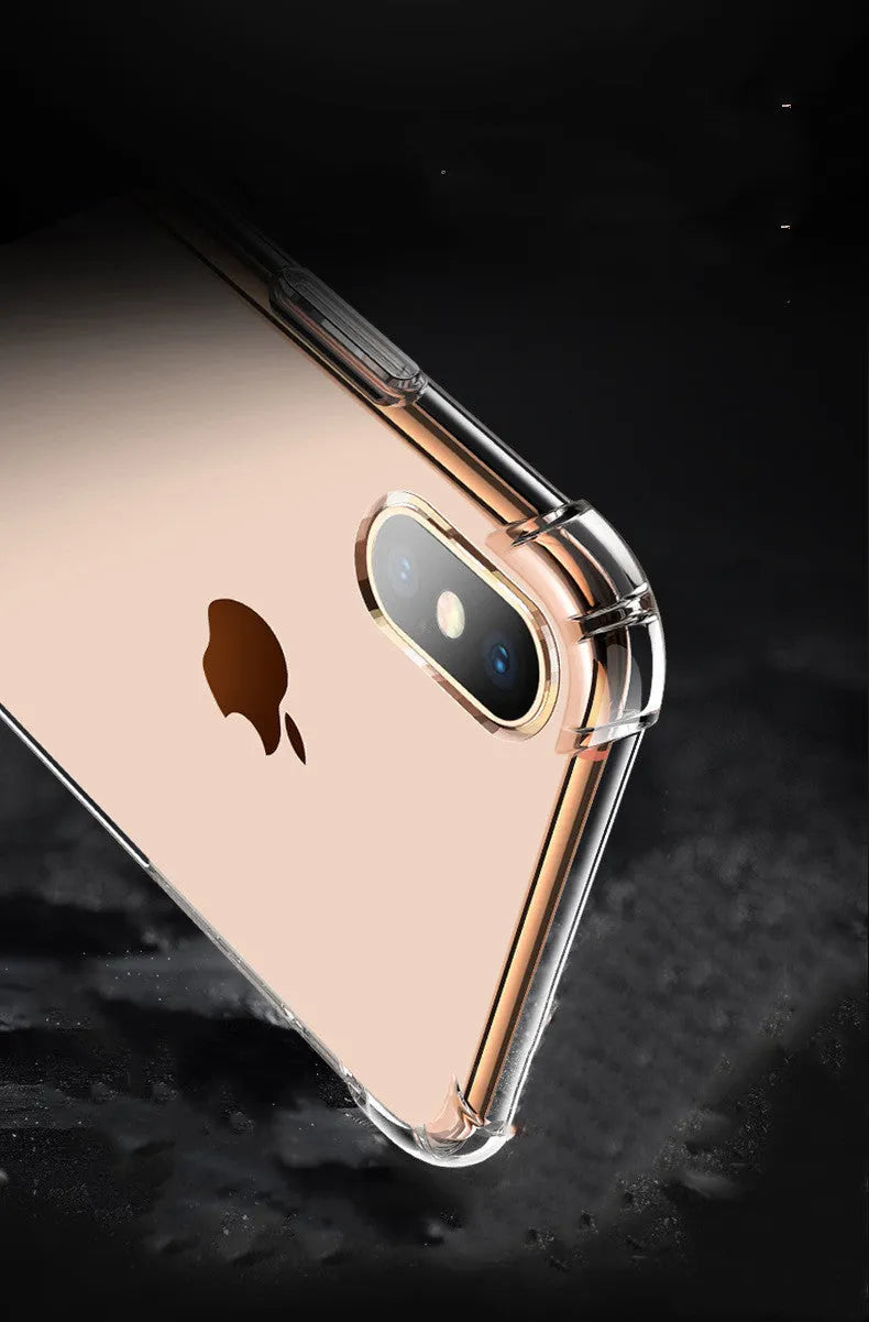 Transparent solid white silicone shockproof case for Apple iPhone on a table.