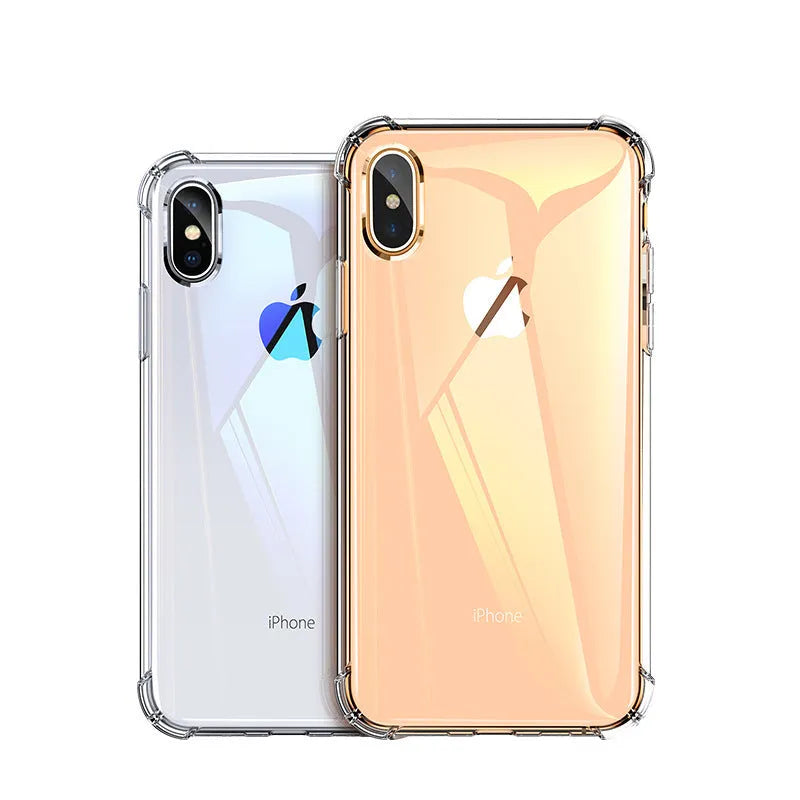 Transparent solid white silicone shockproof case for Apple iPhone on a table.