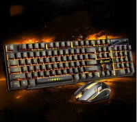 GTX300 wired gaming keyboard and mouse set on a desktop, showing backlit keys.