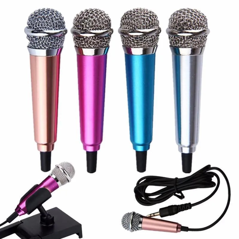 Blue mini wired condenser microphone with 3.5mm plug for Android phones.