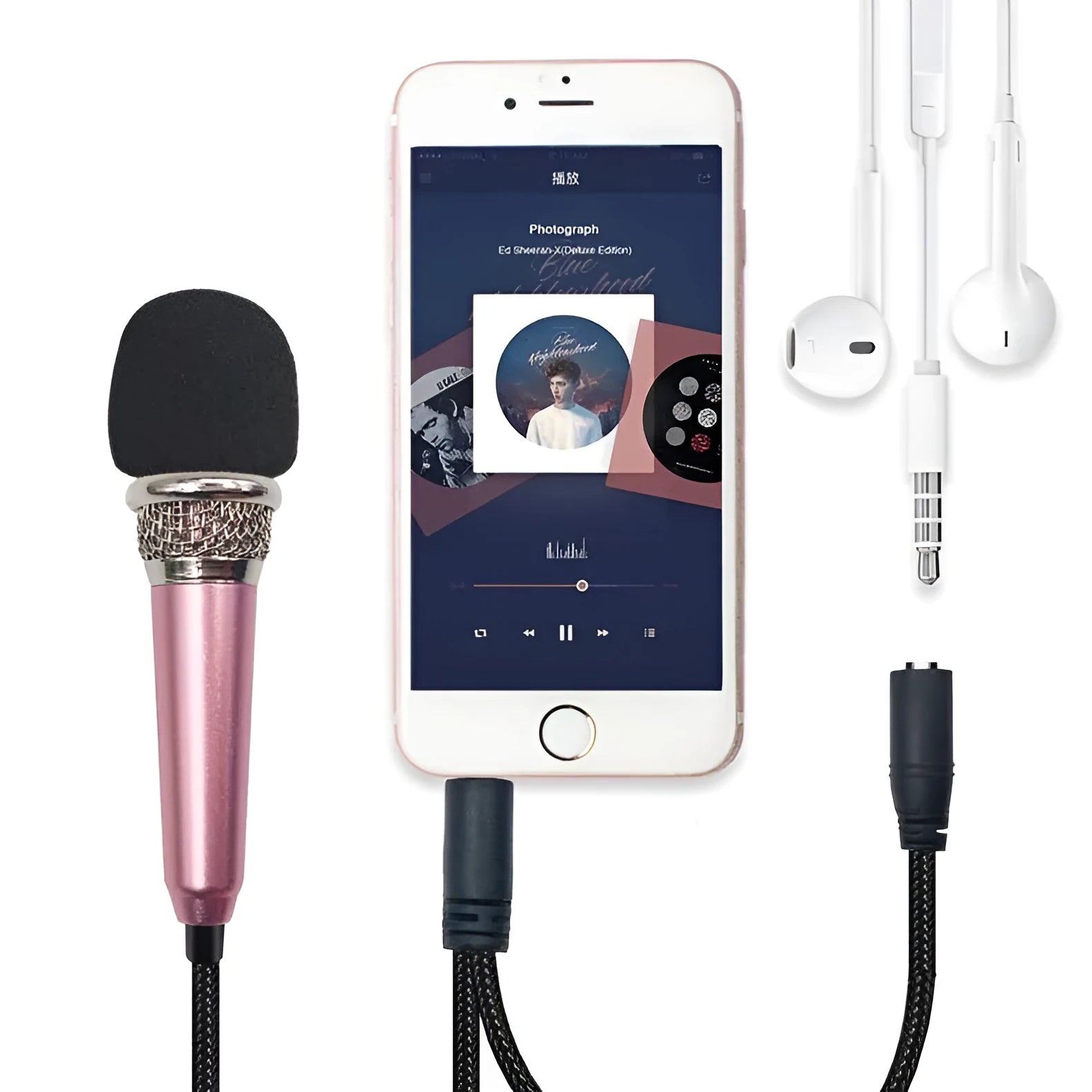 Blue mini wired condenser microphone with 3.5mm plug for Android phones.