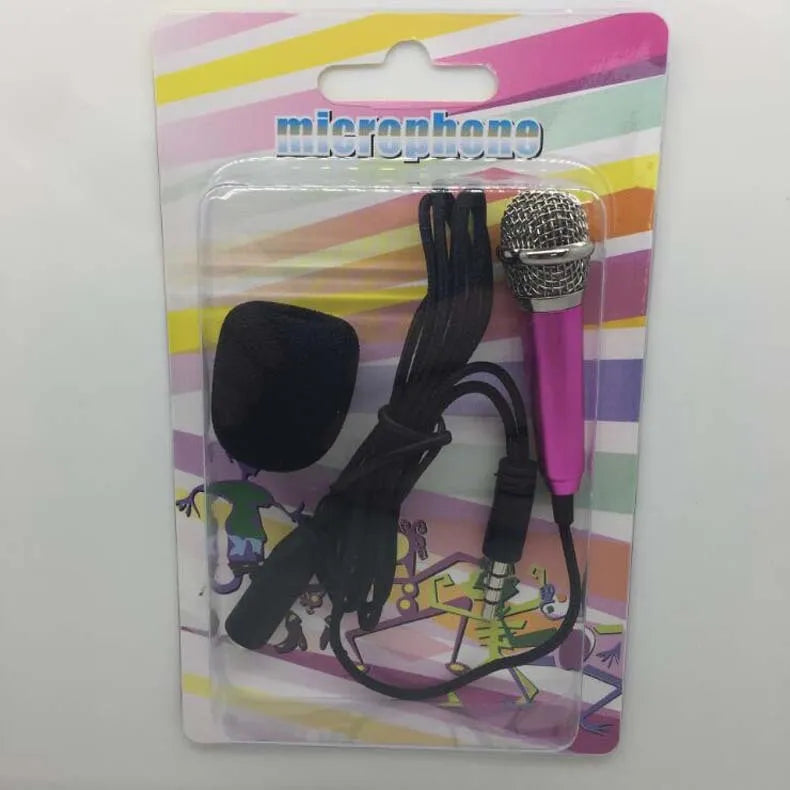 T3 Mini wired condenser karaoke microphone with 3.5mm jack for Android phones in blue, gold, red, and silver colours.