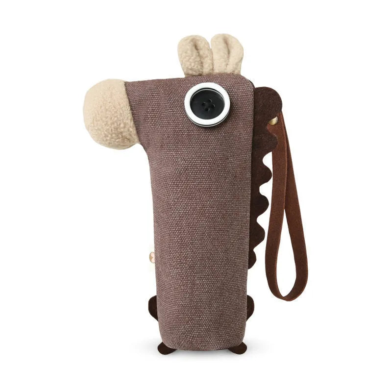 Coconut Horse canvas pencil case in brown, large capacity multifunctional cartoon stationery bag for school and office use.