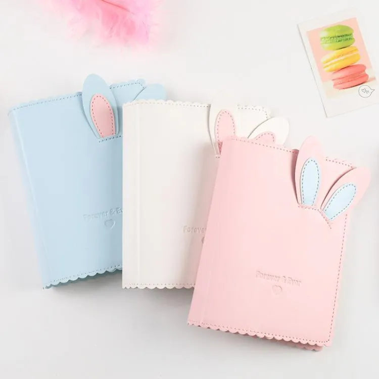 Cute bunny mini photo album with PU cover and 16 PP pages in pink, blue, or white colours