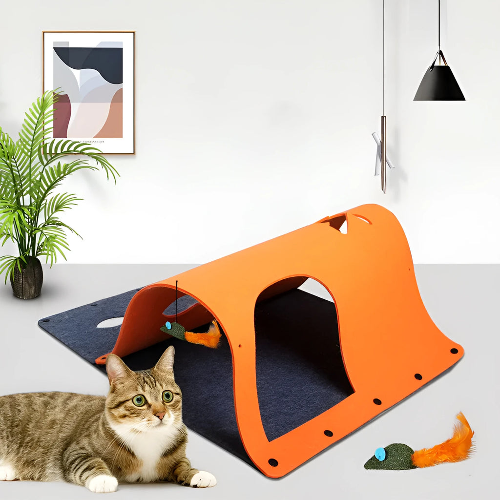 2 in 1 DIY combined felt cat tunnel and removable nest, 44x60cm, with pendant mint toy