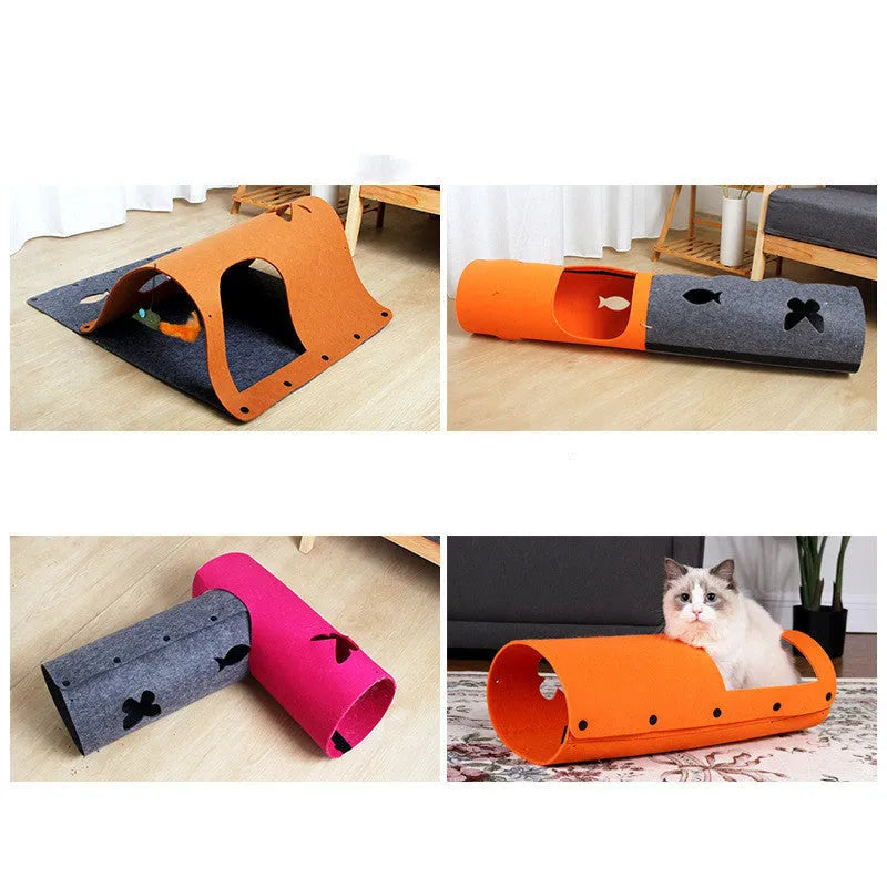 2 in 1 DIY combined felt cat tunnel and removable nest, 44x60cm, with pendant mint toy