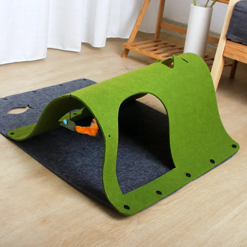 2 in 1 DIY combined felt cat tunnel and removable nest, 44x60cm, with pendant mint toy