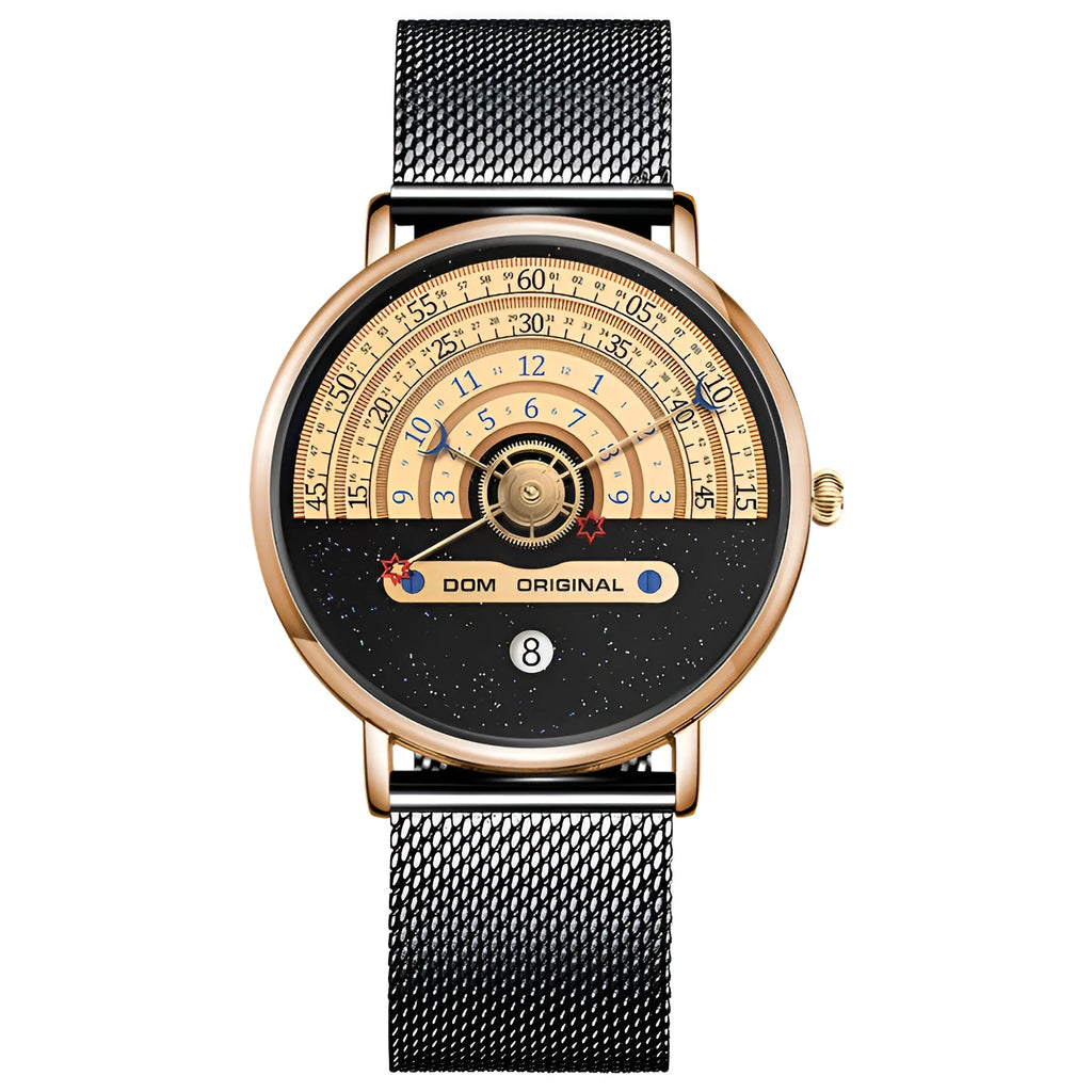 Men's creative sports wristwatch with 40mm alloy case, mineral glass, and onion crown detail