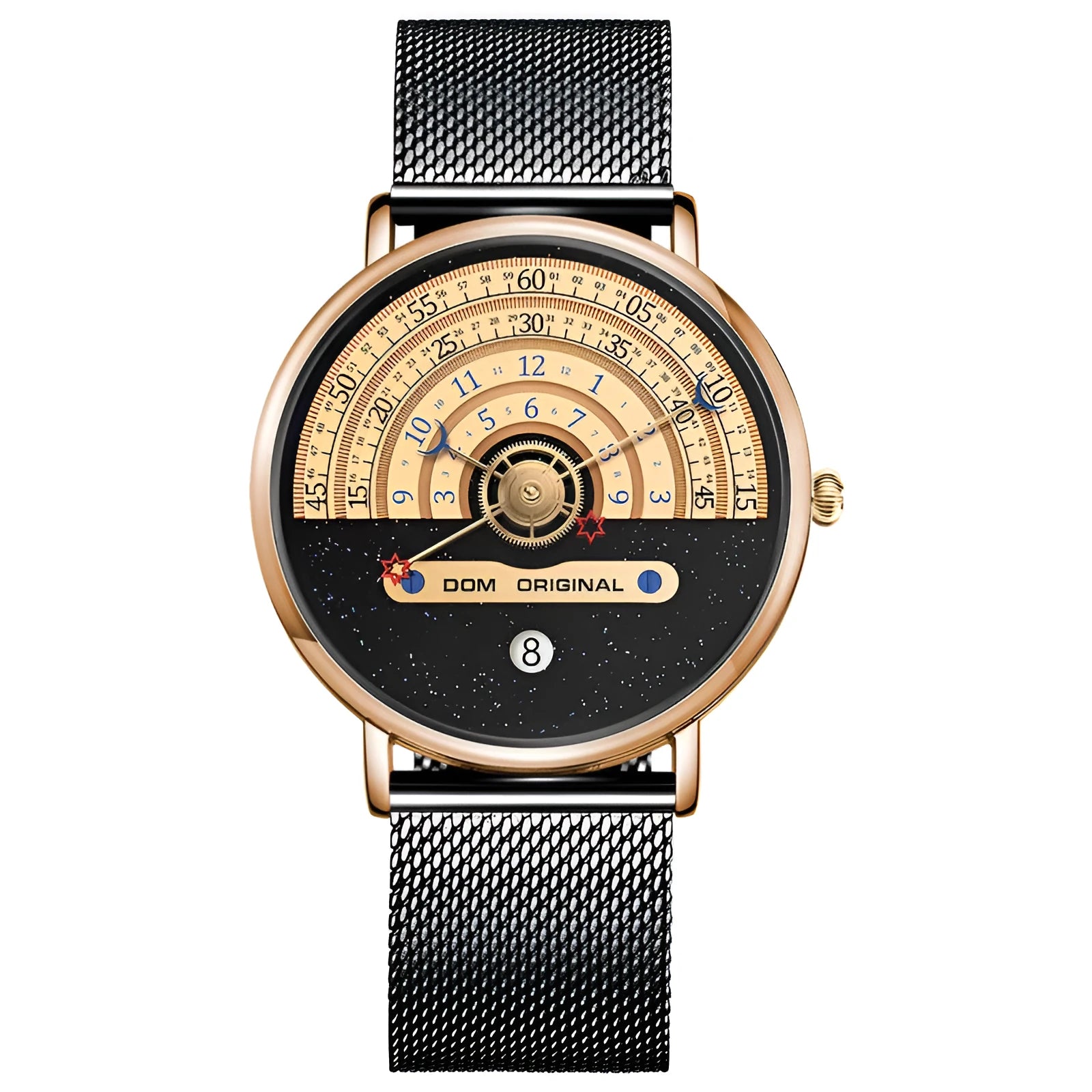 Men's creative sports wristwatch with 40mm alloy case, mineral glass, and onion crown detail