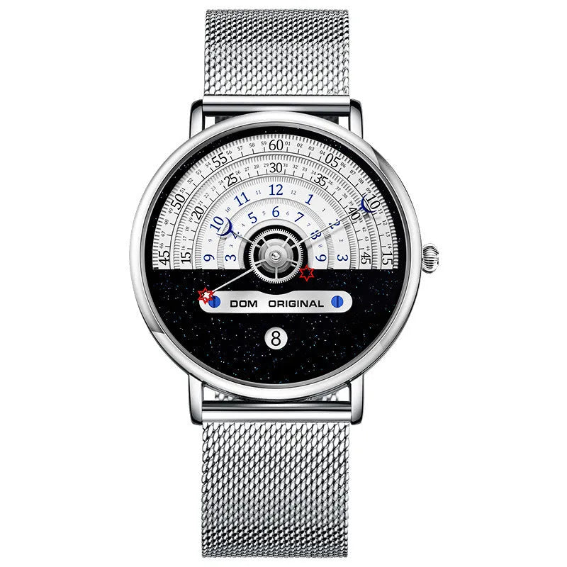 Men's creative sports wristwatch with 40mm alloy case, mineral glass, and onion crown detail