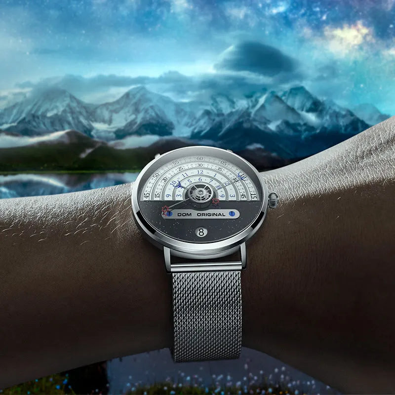 Men's creative sports wristwatch with 40mm alloy case, mineral glass, and onion crown detail