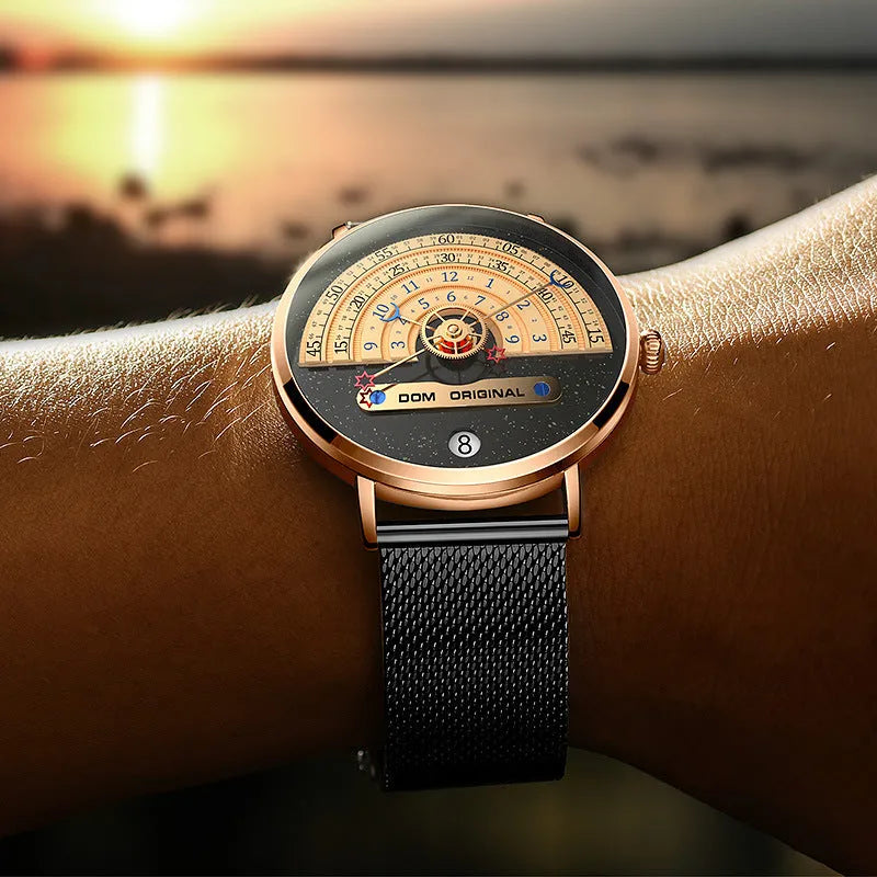 Men's creative sports wristwatch with 40mm alloy case, mineral glass, and onion crown detail