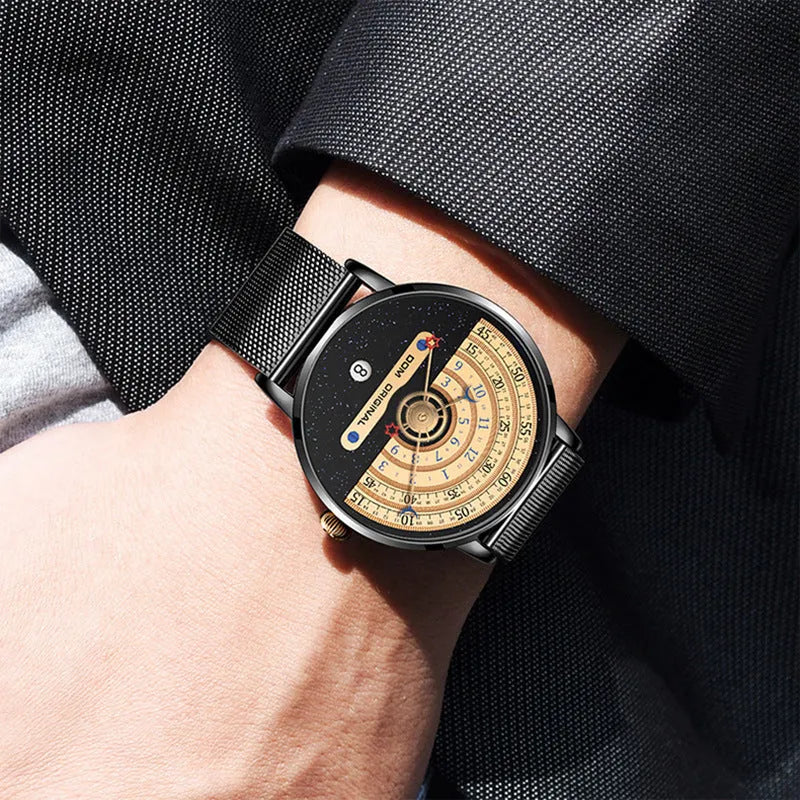 Men's creative sports wristwatch with 40mm alloy case, mineral glass, and onion crown detail