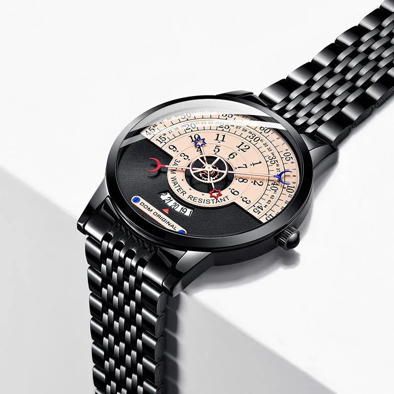 Men's creative sports wristwatch with 40mm alloy case, mineral glass, and onion crown detail