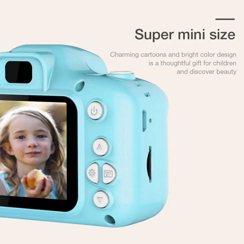 Children's HD digital waterproof camera with 2.3 inch screen and 800W pixel sensor, shown in blue, green, and pink