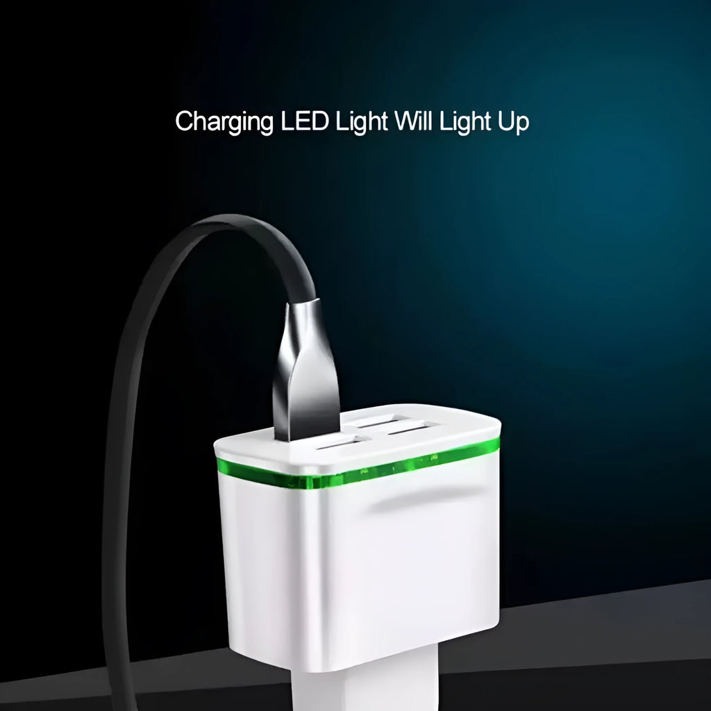 Universal travel charging head with USB interface and built-in light in black, for smartphones and tablets