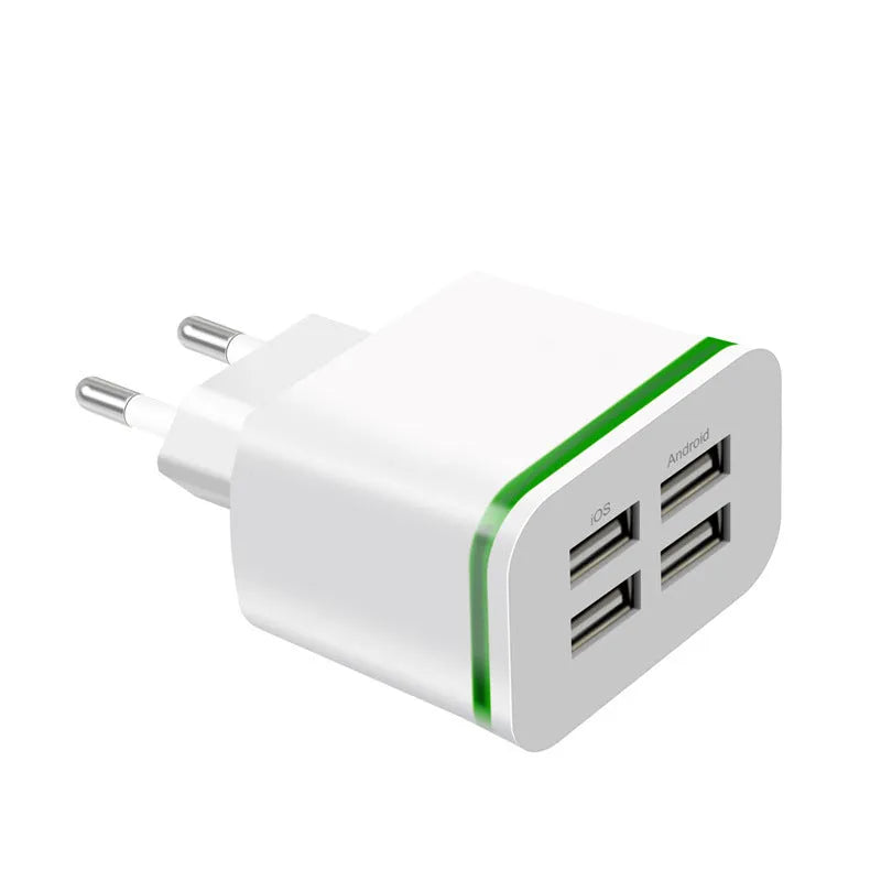 Universal travel charging head with USB interface and built-in light in black, for smartphones and tablets