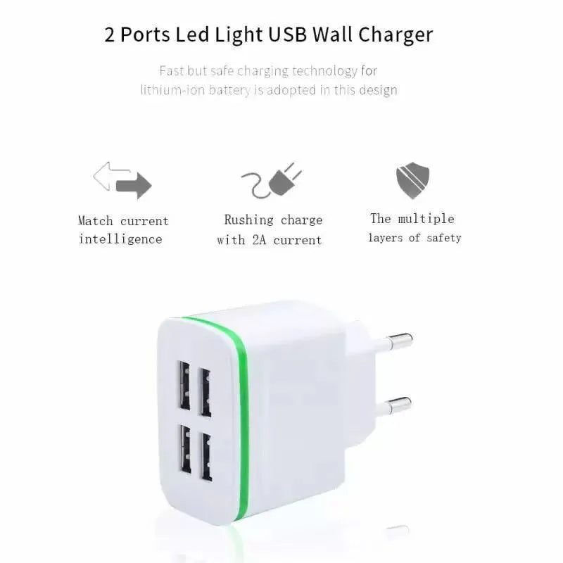Universal travel charging head with USB interface and built-in light in black, for smartphones and tablets