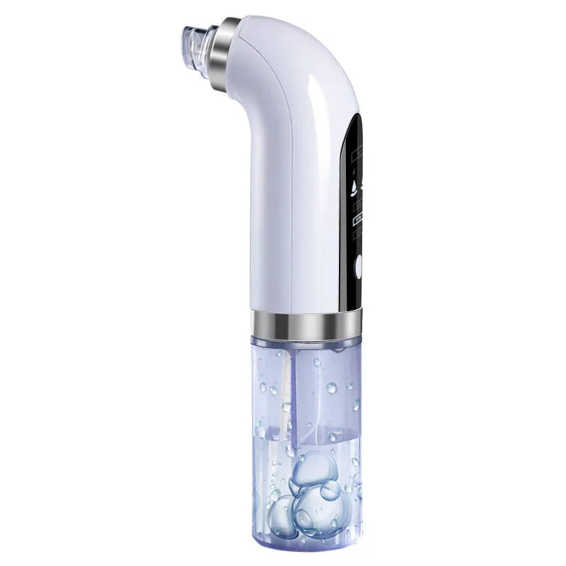 Electric vacuum blackhead acne pore cleaner with six probes and USB charger on white background