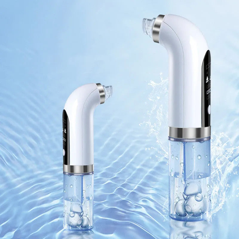Electric vacuum blackhead acne pore cleaner with six probes and USB charger on white background