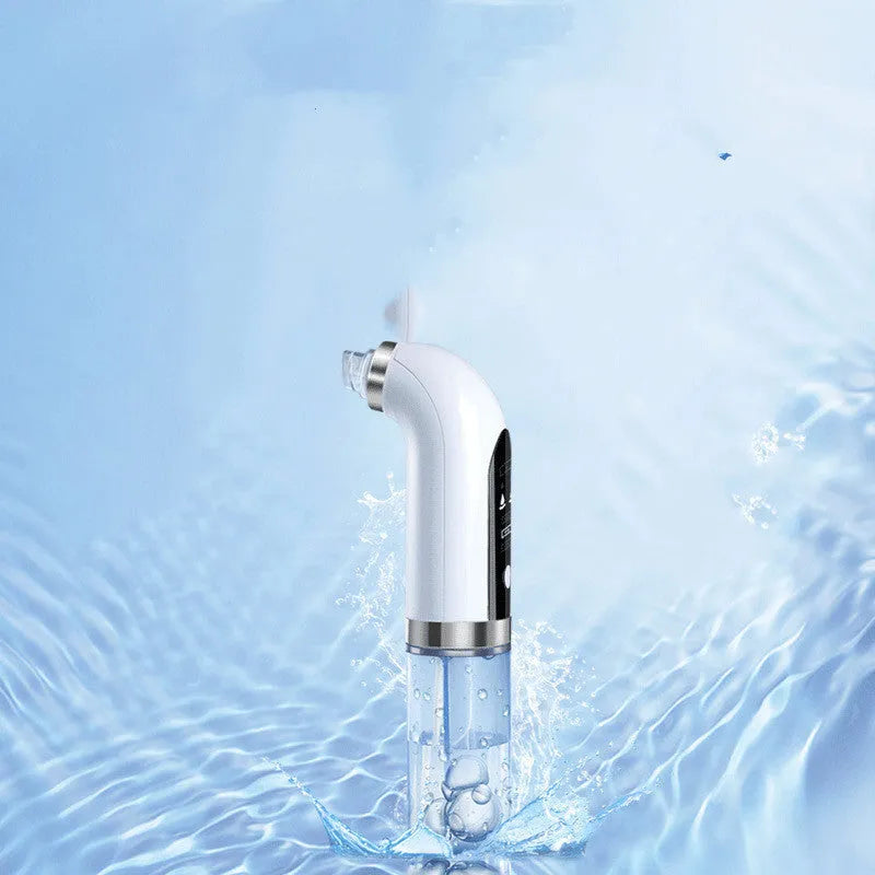 Electric vacuum blackhead acne pore cleaner with six probes and USB charger on white background